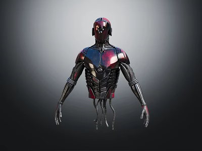 Intelligent Machine With Sleek Red Black Metallic Body And Complex Armor Design 3d model