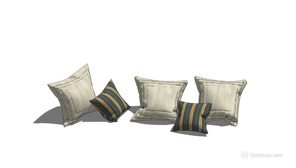 Decorative Throw Pillows With Beige Covers And Striped Patterns For Home Decor 3d model