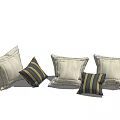Decorative Throw Pillows With Beige Covers And Striped Patterns For Home Decor 3d model