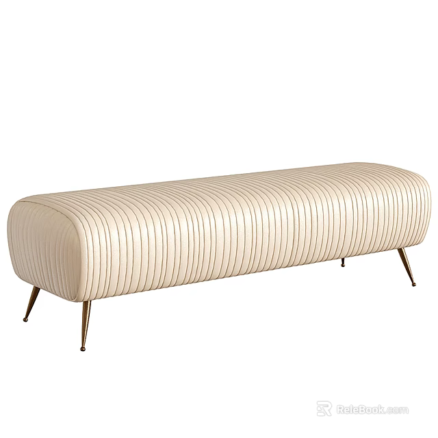 Ivory Vertical Tufted Ottoman With Gold Metal Legs Modern Style Design 3d model 