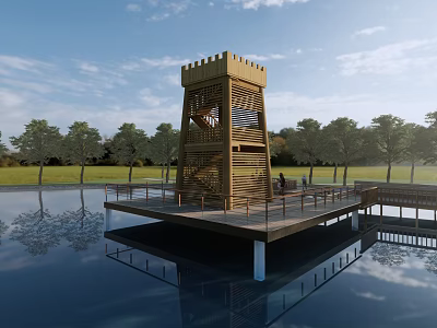 Modern Great Wall Watchtower Viewing Tower Viewing Platform Wooden Plank Road 3d model