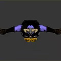 Horned Warrior 3D Character With Blue Body Yellow Orange Armor Brown Pants And Outstretched Arms