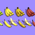 Various Ripe And Unripe Bananas Including Green Yellow Spotted Red And Peeled Varieties