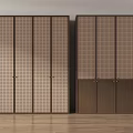 Modern Minimalist Wardrobes With Light Dark Brown Frames Lattice Pattern Panels And Gold Handles