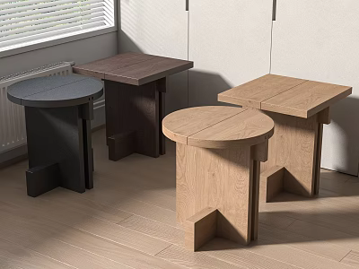 Modern Minimalist Side Tables In Different Wood Tones Round And Square Designs For Living Room 3d model