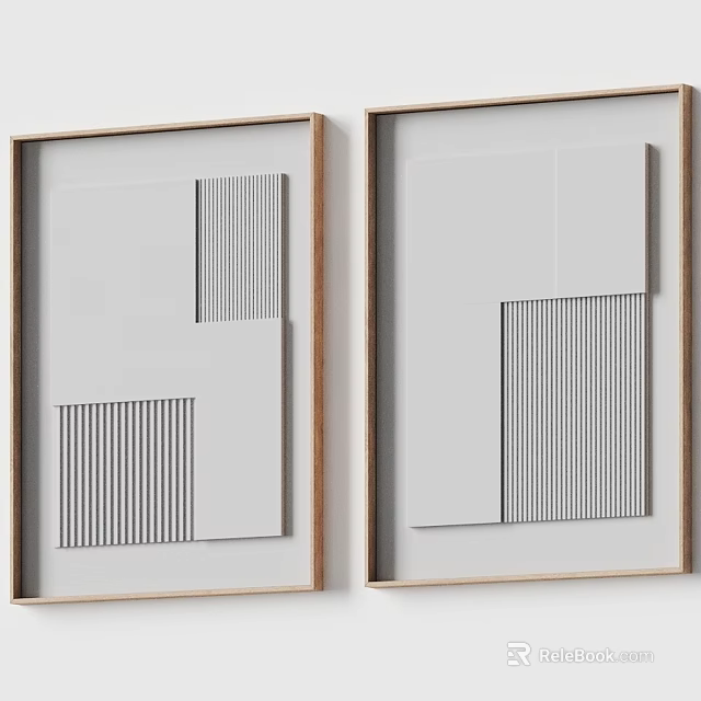 Modern Geometric Picture Frames with Wooden Frame and Grey White Patterns for Minimalist Wall Decor 3d model 