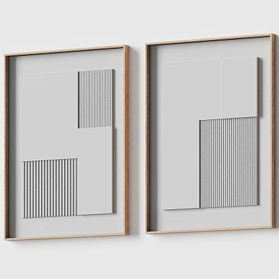 Modern Geometric Picture Frames with Wooden Frame and Grey White Patterns for Minimalist Wall Decor 3d model