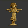 Woman Statue in Flowing Dress with Flower Crown Holding Poles on Pedestal and Reflection