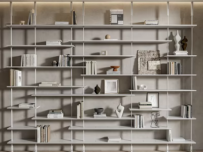 Light Gray Modern Open Shelf Bookcase with Books Photo Frames and Decorative Vases 3d model
