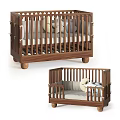 Solid Wooden Baby Crib With Rail Design Soft Mattress And Rolling Wheels