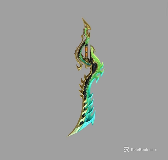 Fantasy Weapon With Intricate Green Gold Blue Dragon Pattern And Ornate Glowing Blade Design 3d model 