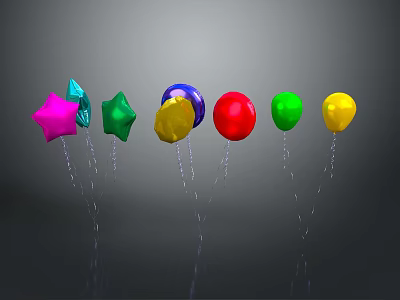 Colorful Star Shaped And Round Balloons With Shiny Surfaces In Various Bright Colors 3d model