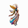 Elegant Colorful Fairy Figurine With Flowing Multicolored Dress And Artistic Wings