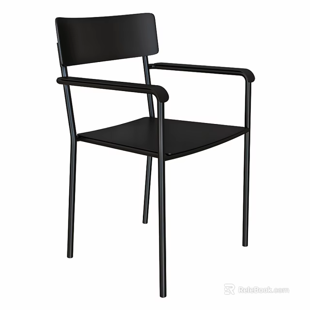 Black Chair With Metal Frame Armrests And Modern Sleek Design 3d model 