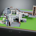 Detailed Architectural Building Complex Model With Various Structures And Green Lawn Areas