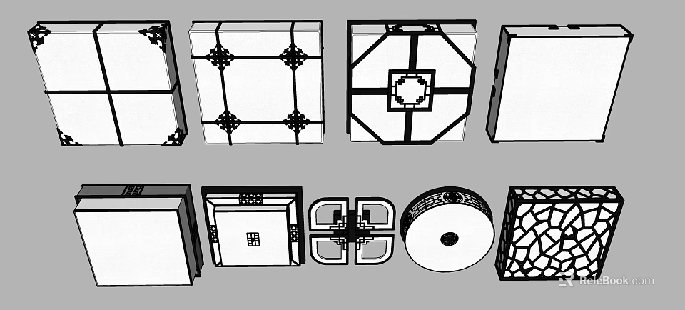 Various Decorative Ceiling Lights With Geometric Patterns And Square Round Designs 3d model