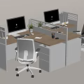 Modular Office Desk With Partitions Two Workstations Computers And Ergonomic Chairs 3d model