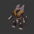 3D Model Of Creature Character With Golden Armor Masked Head White Claws And Spiked Back