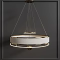 Modern Gold Circular Chandelier With Fabric Lampshade And Hanging Metal Rings