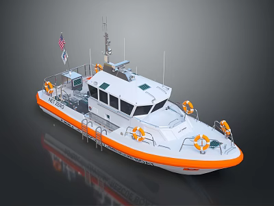 Coast Guard Rescue Boat With Orange Accents Life Rings And US Flag 3d model