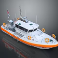 Coast Guard Rescue Boat With Orange Accents Life Rings And US Flag