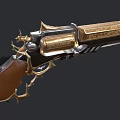 Ornate Decorative Revolver With Golden Accents Wooden Grip And Intricate Carvings On Metal Frame