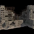 Collapsed Building Ruins With Exposed Steel Structure And Damaged Concrete Walls