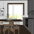 Modern Restaurant Interior With Wooden Dining Table White Chairs And Large Windows