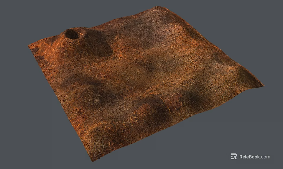 Rugged Brown Orange Textured Landscape With Small Crater And Hilly Surface 3d model 
