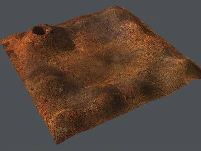 Rugged Brown Orange Textured Landscape With Small Crater And Hilly Surface 3d model