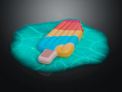 Colorful Striped Popsicle Melting In Blue Liquid Pool On Black Background 3d model