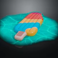 Colorful Striped Popsicle Melting In Blue Liquid Pool On Black Background