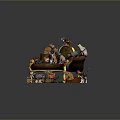 Ornate Decorative Sofa With Multiple Colorful Cats In Various Poses And Small Items
