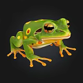 Vibrant Green Aquatic Frog With Yellow Spots And Large Eyes On Black Background