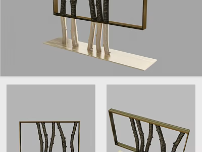 Elegant Modern Decorative Ornament Set Featuring Metallic Rectangular Frame And Bamboo Inspired Design 3d model