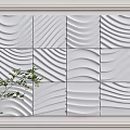 White Wavy Texture Square Panel Framed Wall Decor With Green Plant Accent Modern Interior Design 3d model