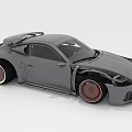 Gray Sports Car with Rear Spoiler Aerodynamic Body and Red Rims