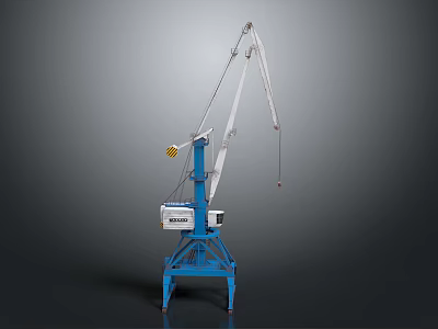 Industrial Tower Crane With Blue Base White Boom And Yellow Hook 3d model
