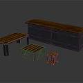 Industrial Furniture With Wooden Tops Metal Frames Console Bench And Side Tables