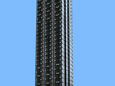 Modern High Rise Residential Building with Glass Facade and Window Design Against Blue Sky 3d model