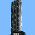 Modern High Rise Residential Building with Glass Facade and Window Design Against Blue Sky