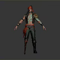 Man Dressed As Pirate With Red Headband Green Tattoos Black Vest And Green Pants