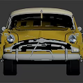 Yellow And White Vintage Classic Car With Chrome Grille And Round Headlights