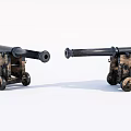 Pair of Antique Cannons With Wooden Carriage Iron Barrels And Wheels