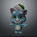 Blue Cartoon Cat Wearing White Green Cap With Green Eyes Pink Nose Arms Outstretched