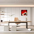Modern Study Interior With Desk Chair And White Cabinets 3d model
