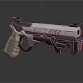Futuristic Modern Pistol With Silver Black Body Brown Grip And Red Glowing Lines