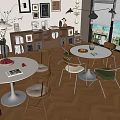 Modern Dining Space With Round Tables And Mixed Style Chairs On Herringbone Floor