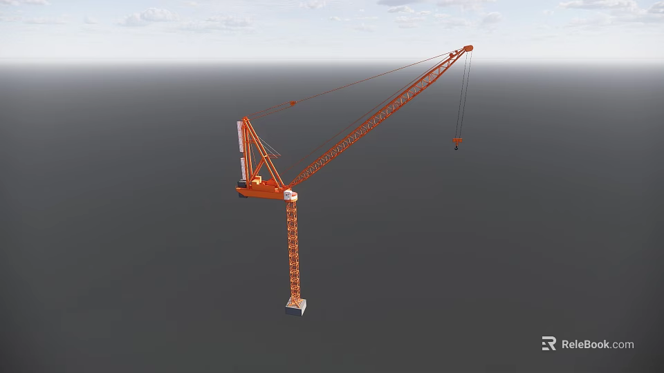 Orange Industrial Tower Crane With Long Boom And Lifting Hook For Construction 3d model 