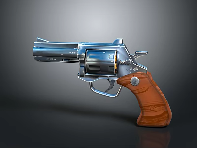 High Quality Classic Revolver With Silver Metal Body And Wooden Grip 3d model